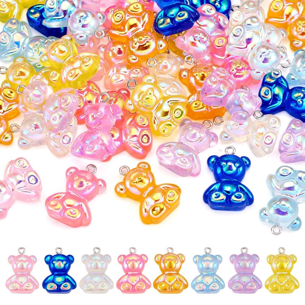 3648 48Pcs Electroplated Resin & Glitter Bear Charms - Colorful Gummy Bear